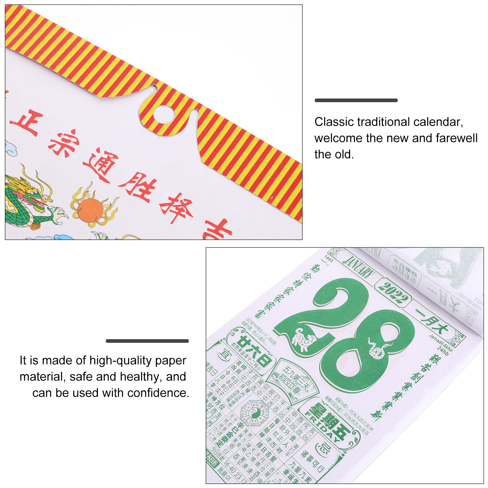 

1Pcs 2022 Year of The Tiger Traditional Chinese Daily Calendar Classic Wall Hanging Tiger Year Calendar Lunar Events Planner