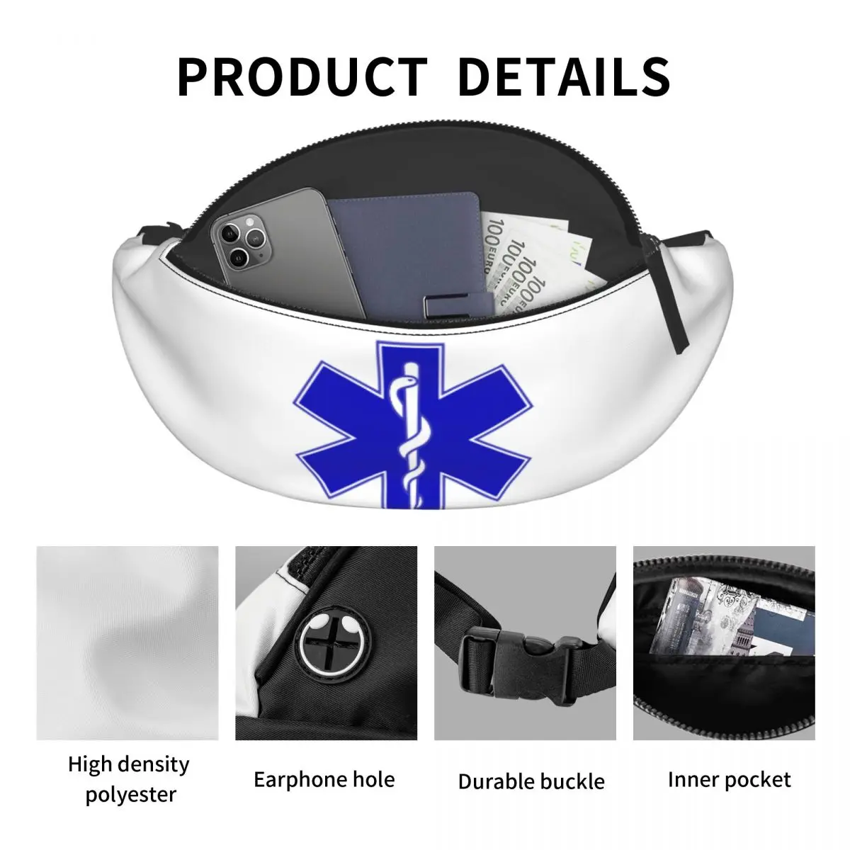 Emt Star Of Life Fanny Pack pour hommes et femmes, sac à bandoulière, sac de taille, décontracté, voyage, téléphone, poudres d'argent