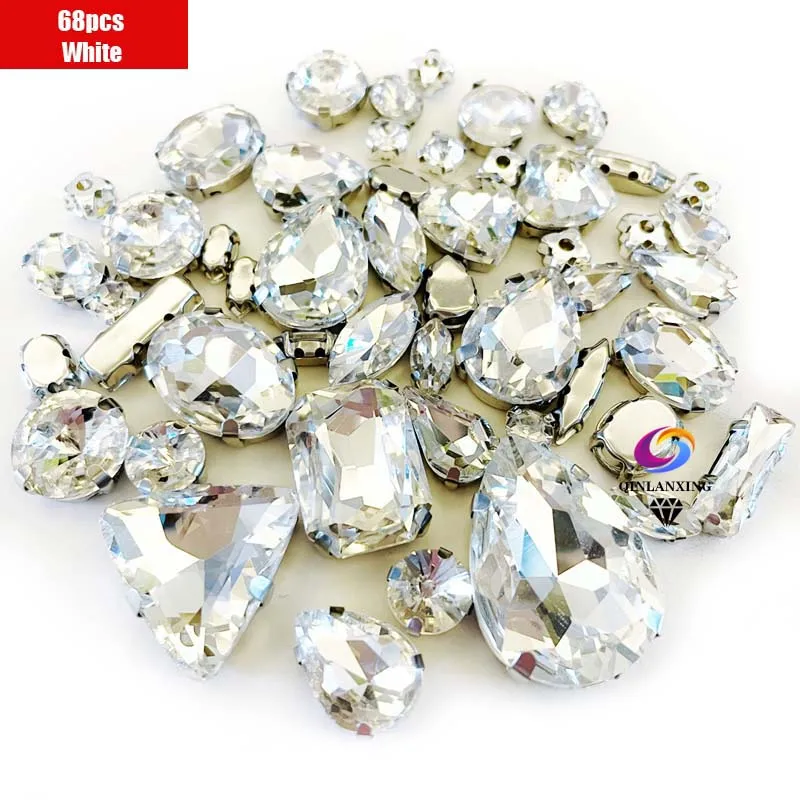 68Pcs Mix Kristall Splitter Klaue Einstellung Strass Nähen Kleiden Für Handarbeit Stein DIY Nähen Auf Hochzeit Kleid Schuhe Taschen – Detail 7