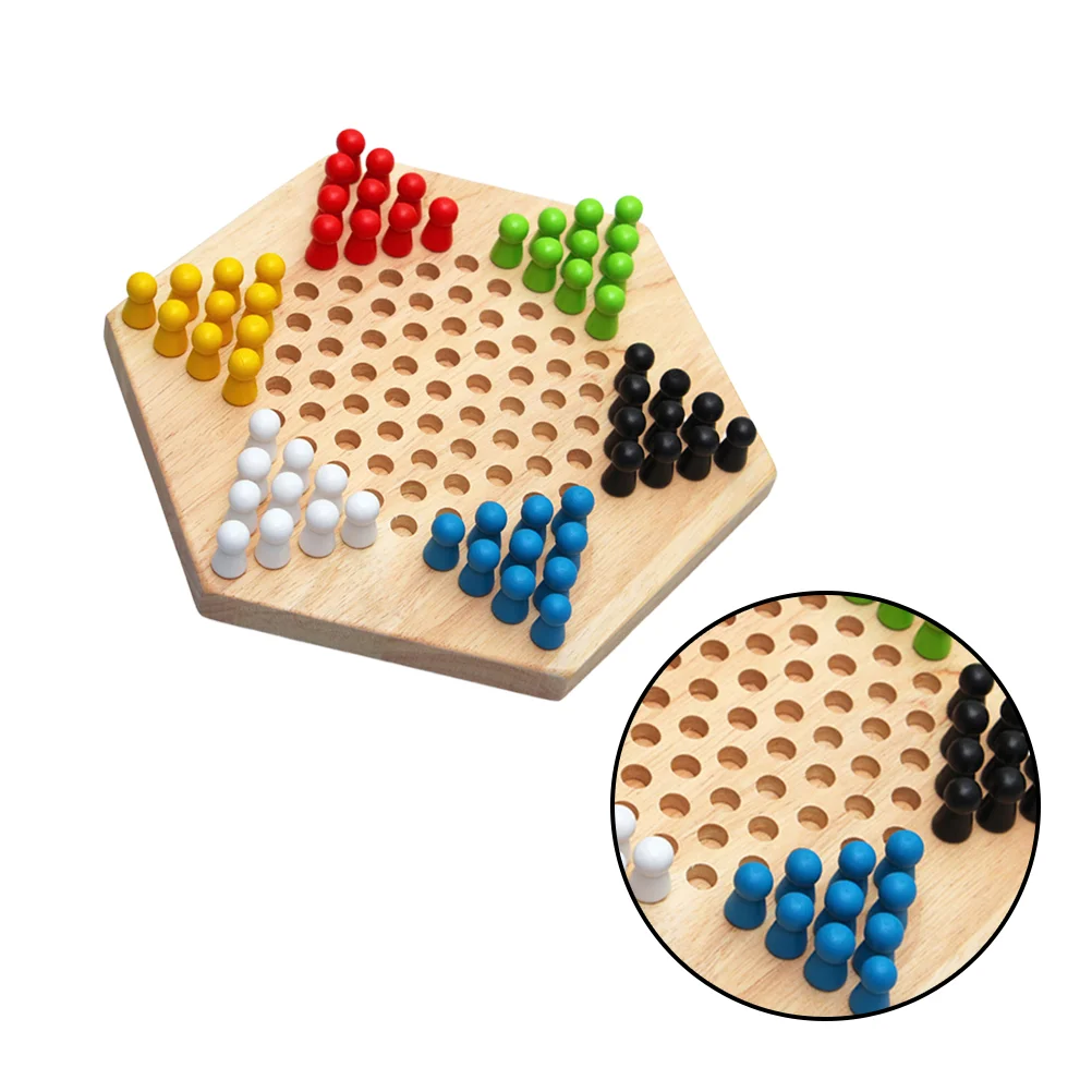 

1pc Hexagon Checkers Game Wooden Chinese Checkers Family Game Educational Toy for Kids Adults (Log Color)