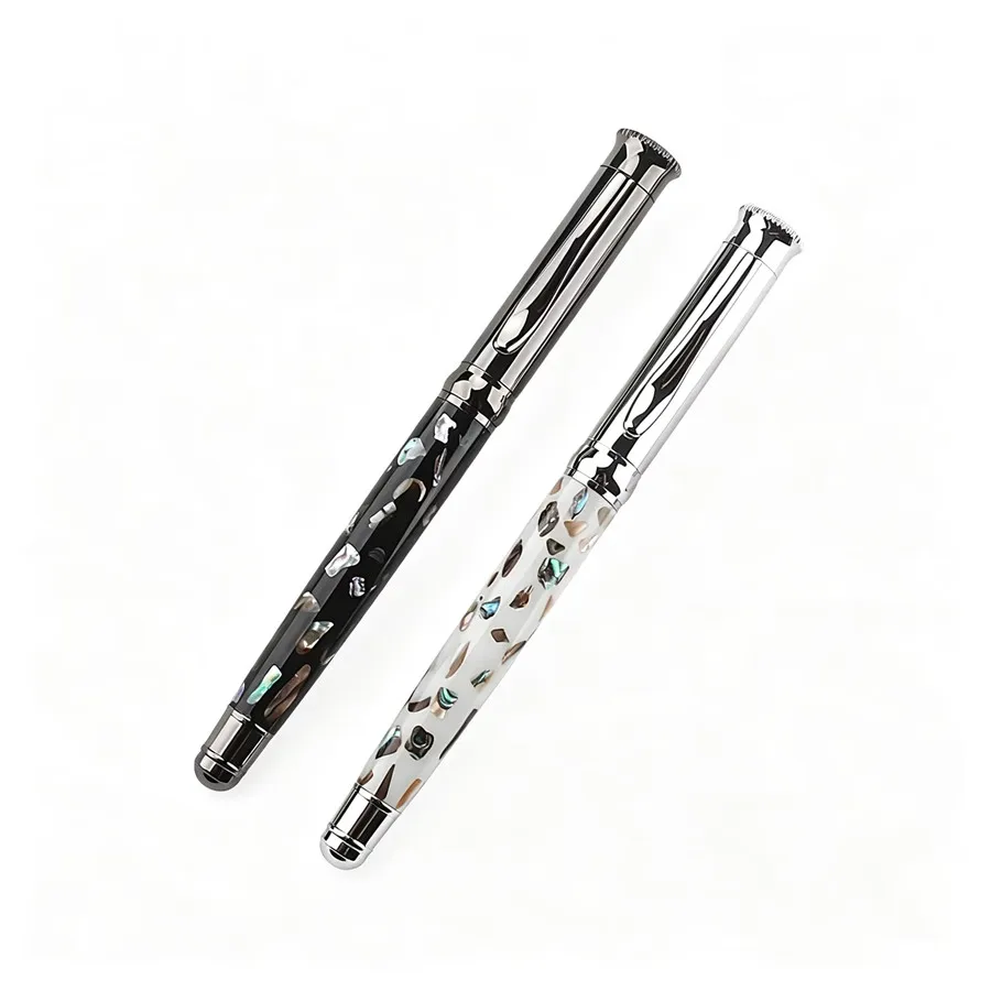 Shell Inlaid Fountain Pen Luxury Metal Silver Nib Writing Pen Vintage Business Office Signature Gift Pen for Men Women