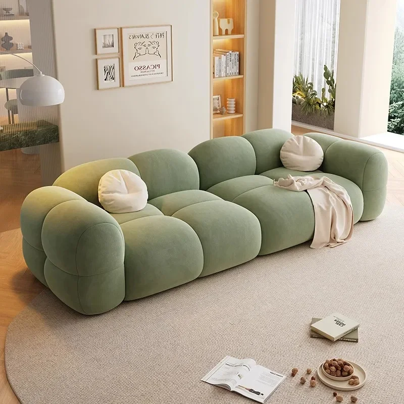 yyhcThe latest cream wind jelly sofa modern simple puff baby velvet sofa small apartment living room lazy sofa