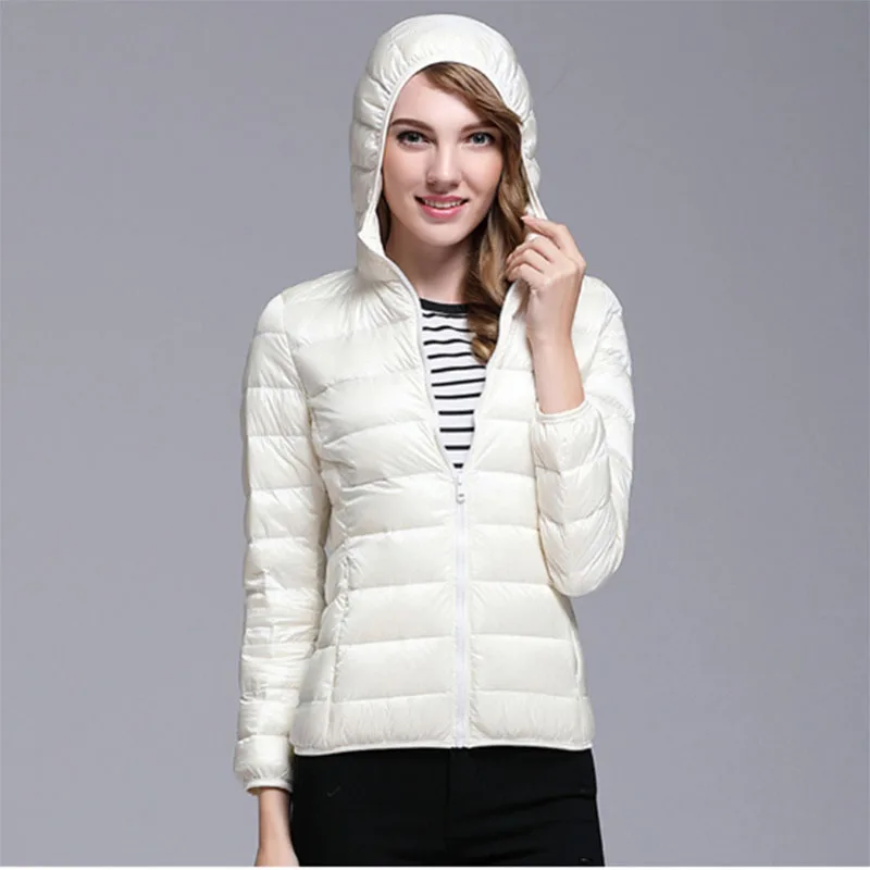 Fashion Autumn Winter Women's Down Jacket 2024 New Light Thin Down Jacket Hooded Short White Duck Down Women's Down Jacket H64