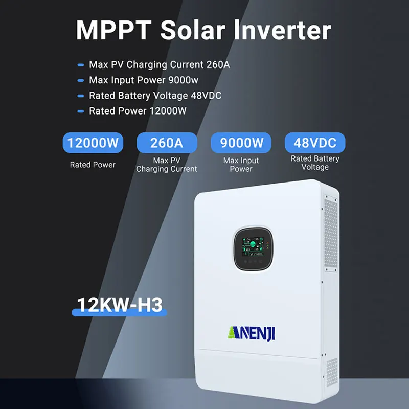 12kw Solar Hybrid Inverter On-grid/Off-grid 230/400V Three-phase Built-in MPPT For 800V PV Pure Sine Wave BMS Dual Activation