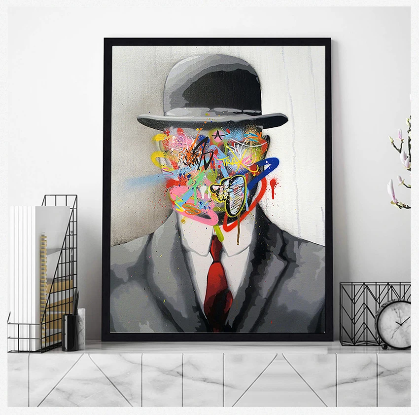 Art Posters and Prints Pop Art Canvas Paintings Street Art for Home Decor Rene Magritte Famous Painting Son of Man Graffiti