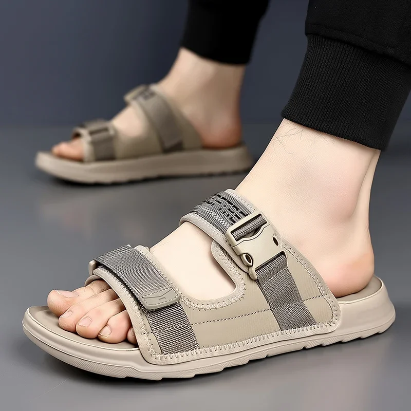 Summer New Men's Slide Sandals Quick-Dry Male Slippers Casual Lightweight Half Drag Beach Shoes Non-Slip Shoes Men Flip-flops