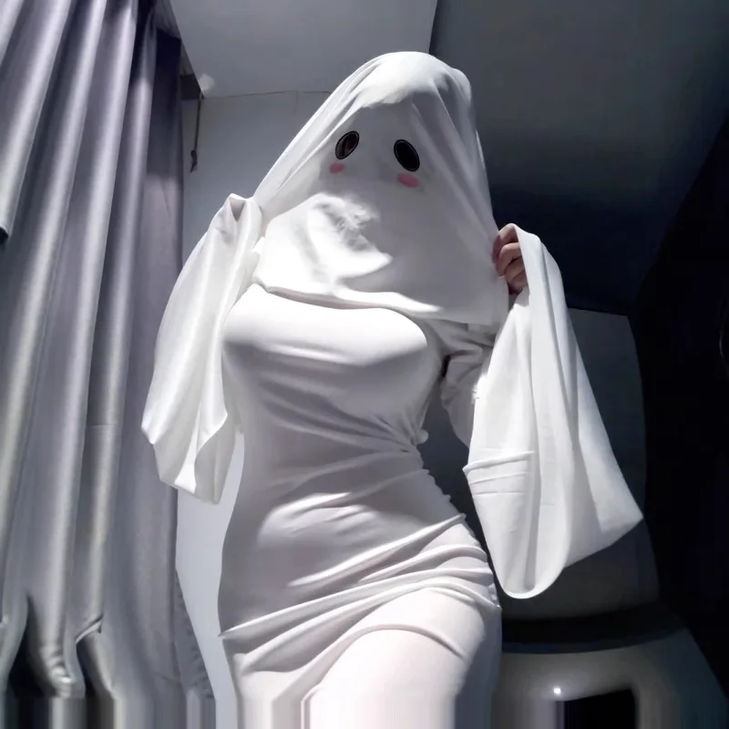 Halloween fantasma menina cosplay traje adulto feminino sexy capa véu terno macacão lim fishtail vestido assustar máscara facial outfits