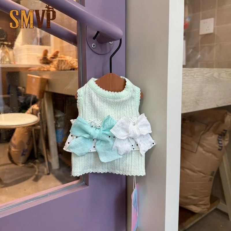 spring-autumn-elastic-knit-pet-tank-top-dual-bow-decor-sleeveless-soft-breathable-casual-cute-lovely-trendy-daily-pet-vest