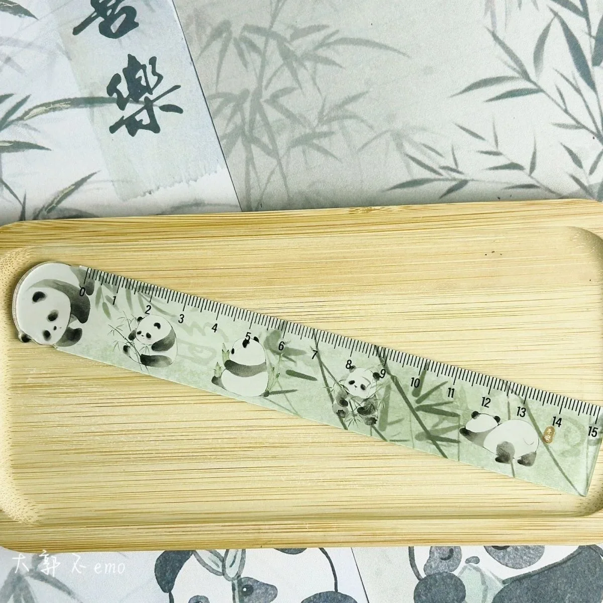 Chinese Cute Panda Bamboo Green Translucent Ruler 4-piece Set Student Plastic Straight Triangle Ruler Protractor Stationery Set