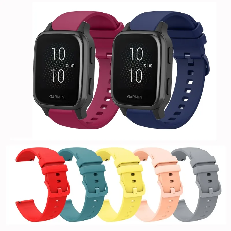 20 مللي متر حزام سيليكون لGarmin Venu Sq 2 /venu2 plus Vivoactive 3 5 6 عنصر الموسيقى لينة مقاوم للماء الفرقة الرياضية الموضة