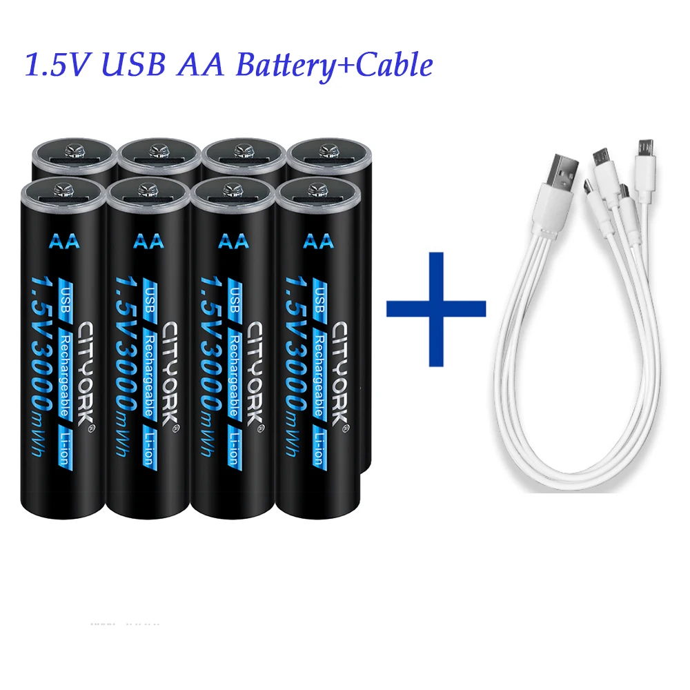 CITYORK AA USB Rechargeable Li ion Battery 1.5V AA Lithium Battery+USB Cable AA Cell For toys MP3 player Thermometer Keyboard