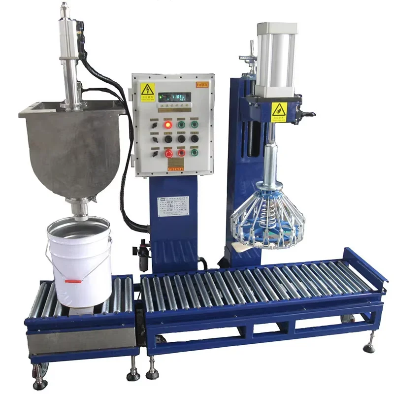 Large weight Liquid weighing filling and metal pail capping machine