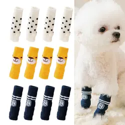 4Pcs/set Puppy Booties Warm Knee Pad Dog Socks Dog Elbow Protector Dog Leg Cover Anti Urine Warm Knee Pad Knitted Pet Leg Warmer