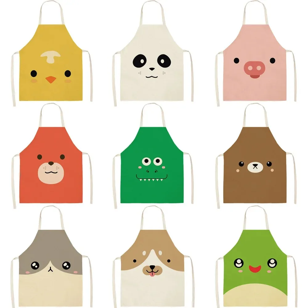 Antifouling Kitchen Apron Cute Animal Cotton Linen Sleeveless Man Women Chef Cooking Aprons Kitchen Accessories 68X55CM