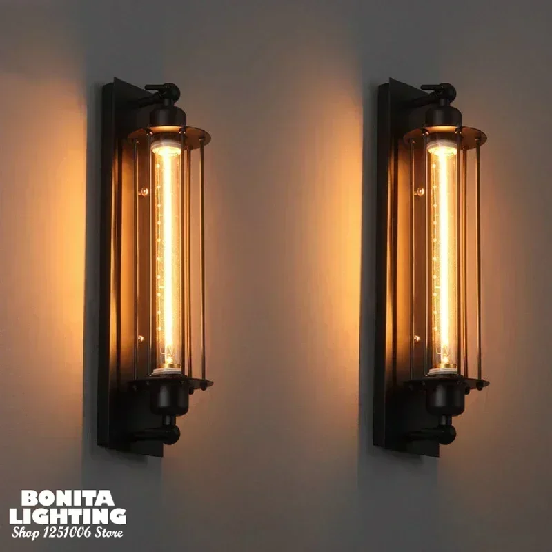 

Retro Wall Sconces Edison Bulb Long Tube Restaurant Corridor Bedside Home Decoration Industrial Style Wrought Iron Wall Light