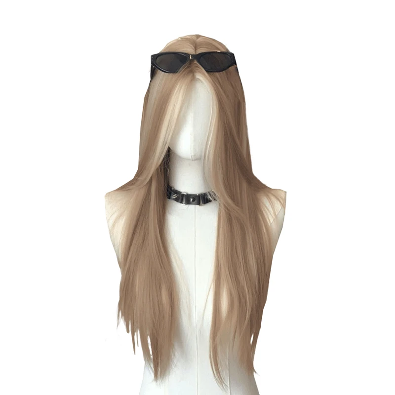 24인치 인조모 갈색 긴 직선 앞면 레이스 가발은 여성의 일상 파티 및 할로윈에 자연스럽게 적합합니다.