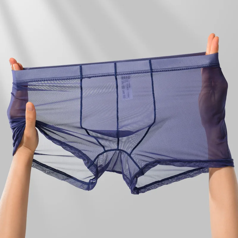 

Men's Mesh Boxers Summer Ultra-Thin Translucent Underwear Sexy Low Waist Ice Silk Boxer U Convex Pouch Lingerie Underpants