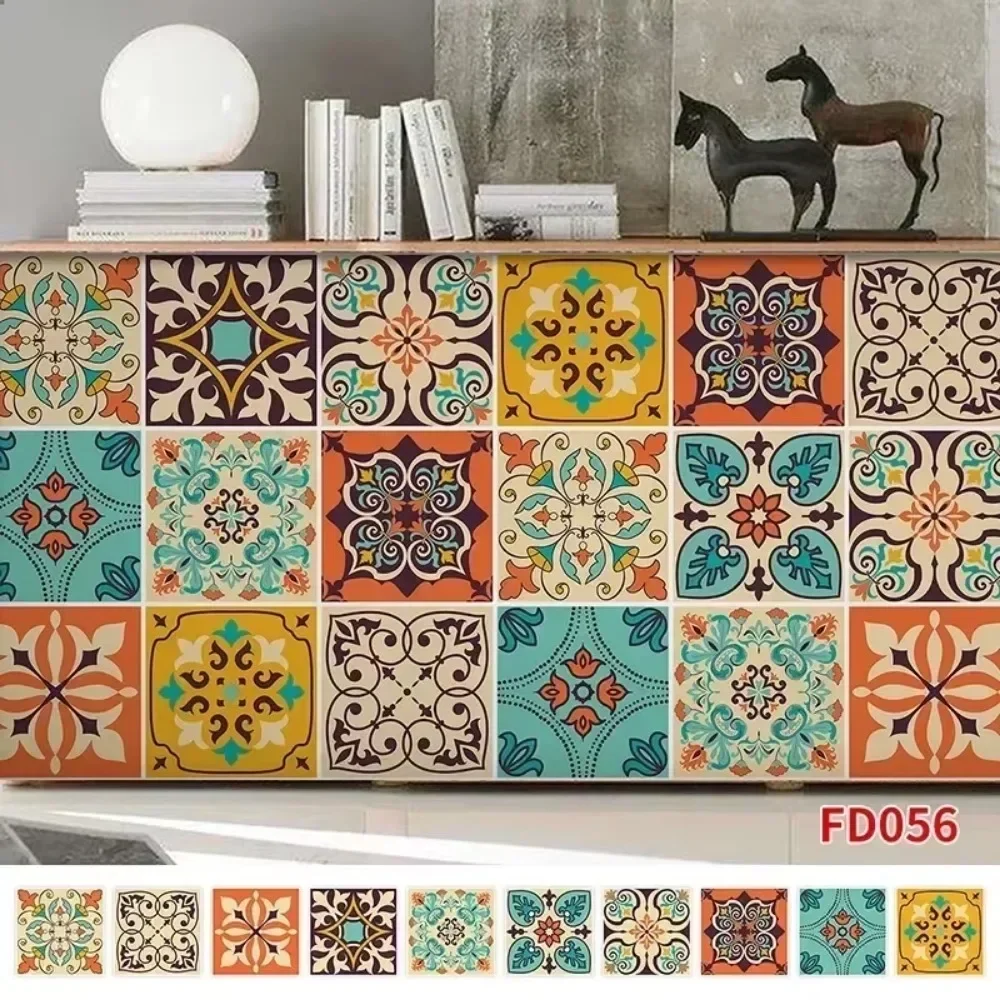 10pcs Mandala Style Crystal Hard Tiles Ceramics Wall Sticker Kitchen Wardrobe Home Decor Art Mural Peel & Stick Wall Decals