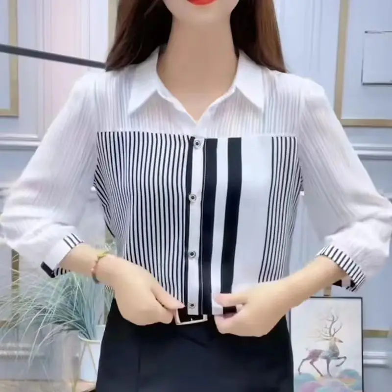 

Stripe 3/4 Sleeve Top Women Spring/Summer New Style 2025 Loose Women Shirt