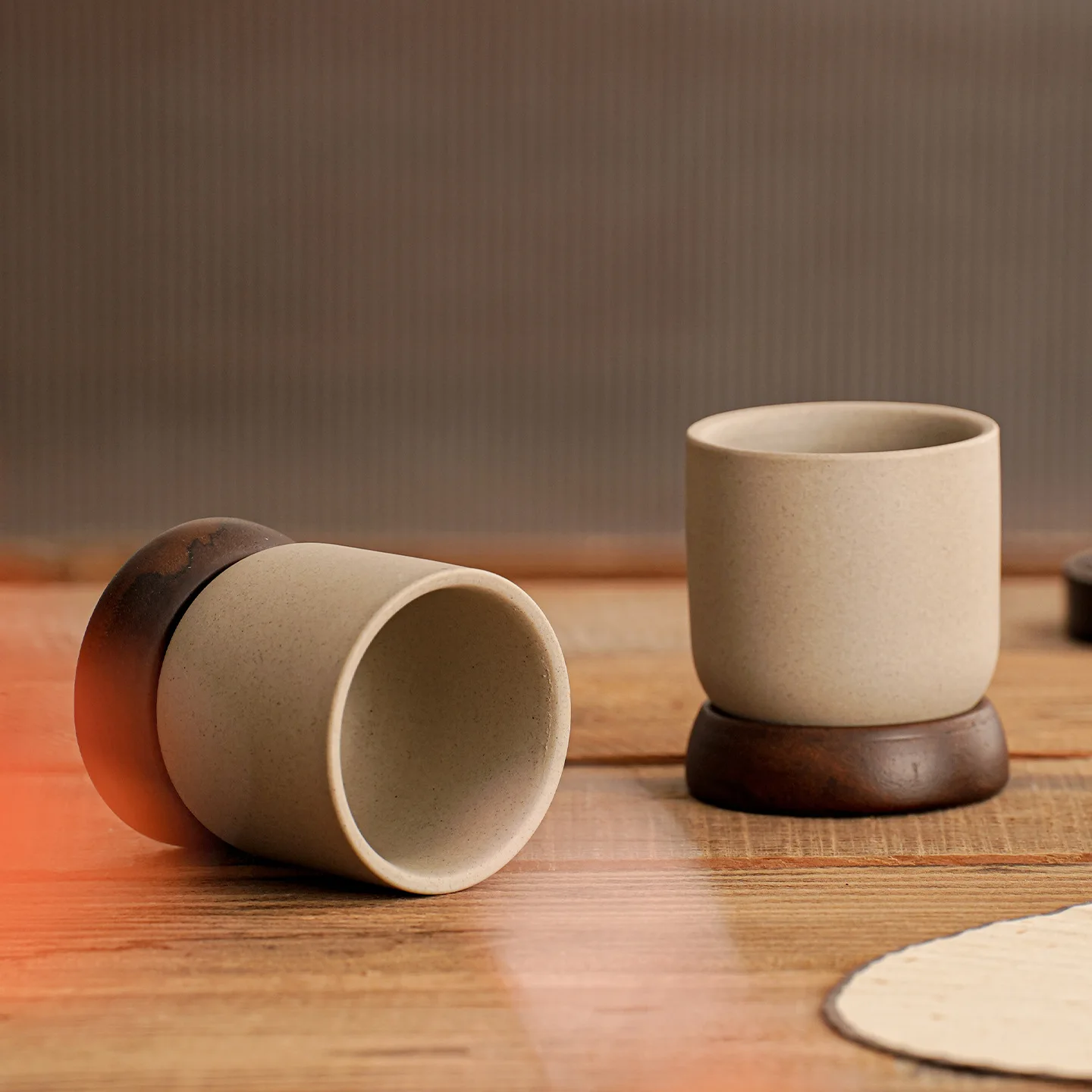 Japanese coffee cup Acacia wood bottom clay concentrated coffee  restaurant flower tea cup hotel household candle