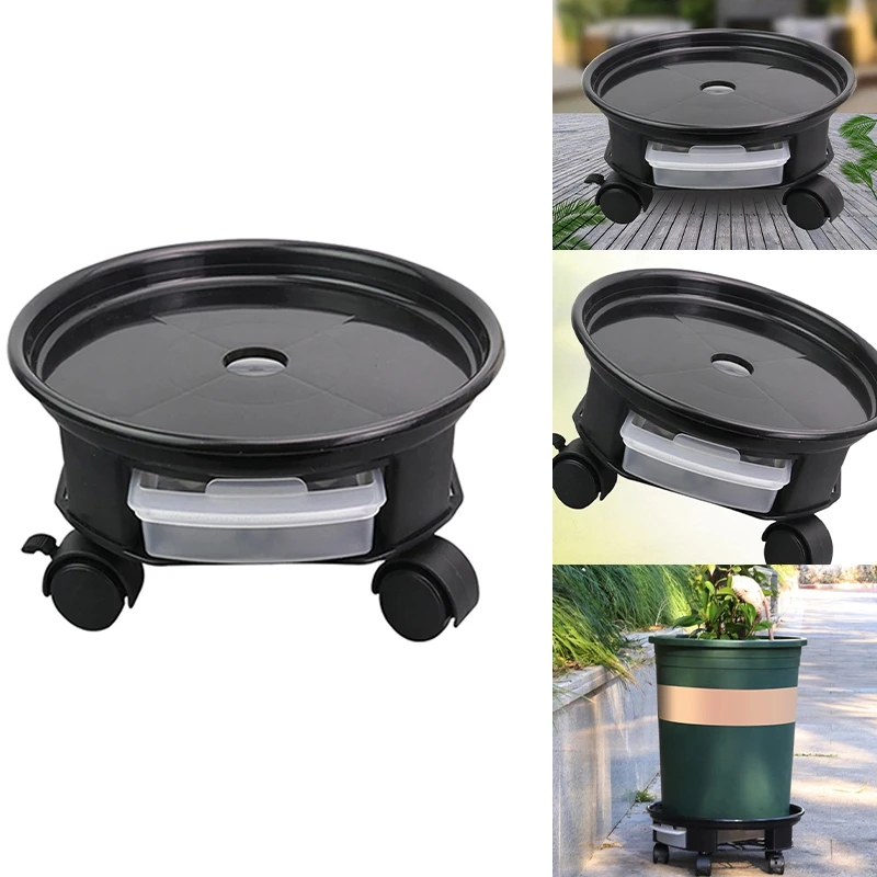 

Round Flower Pot Trays Removable Universal Bottom Wheel Foundation Plant Flower Pot Base With Storage Drawer