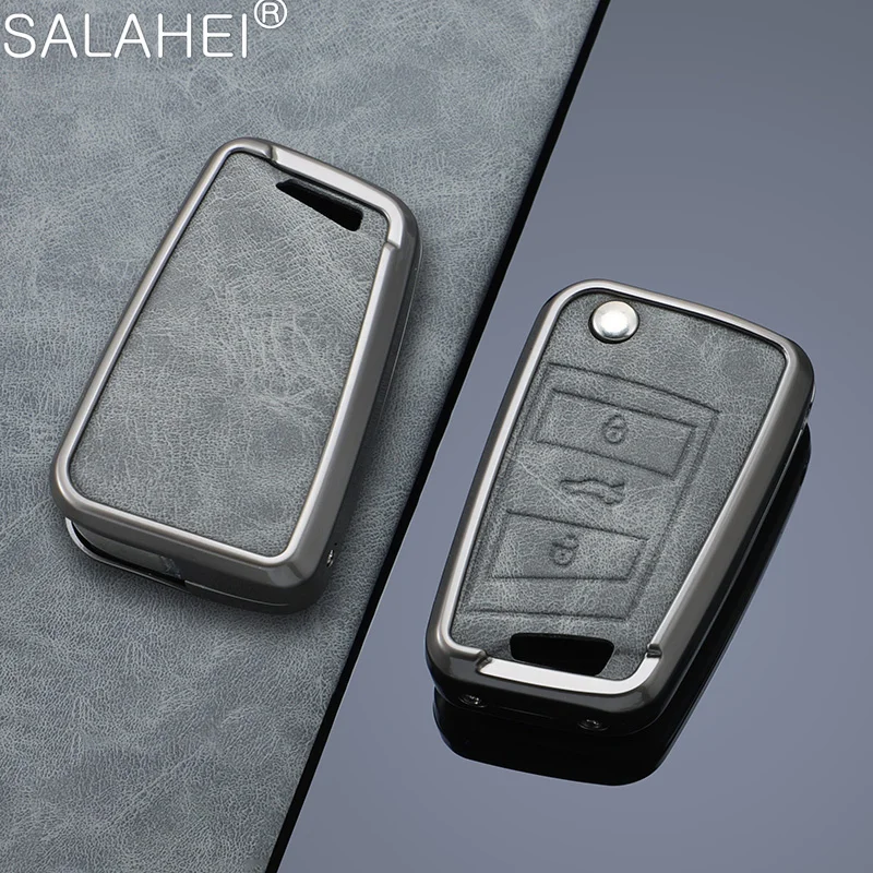 Zinc Alloy Car Remote Key Case Cover for VW Golf 7 MK7 3 Buttons Flip Folding Remote Key Fob for Seat for Skoda Car Accessories