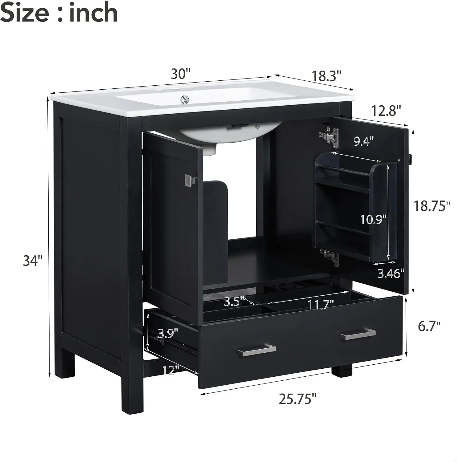 Bathroom Vanity Sink Combo with  Drawers &  Soft Closing Doors Floor Mount Freestanding Wood Bathroom Storage, Customized