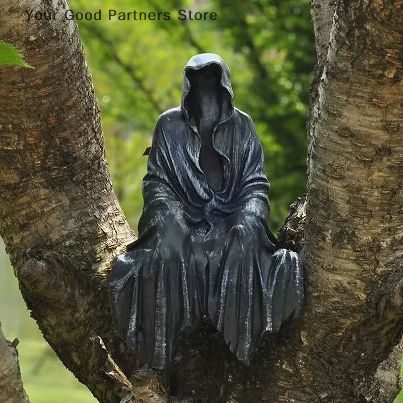 جديد هالوين Reaping Solace ريبر يجلس تمثال القوطية سطح المكتب الراتنج الأسود المنحوتات للمنزل حديقة زينة زخرفية