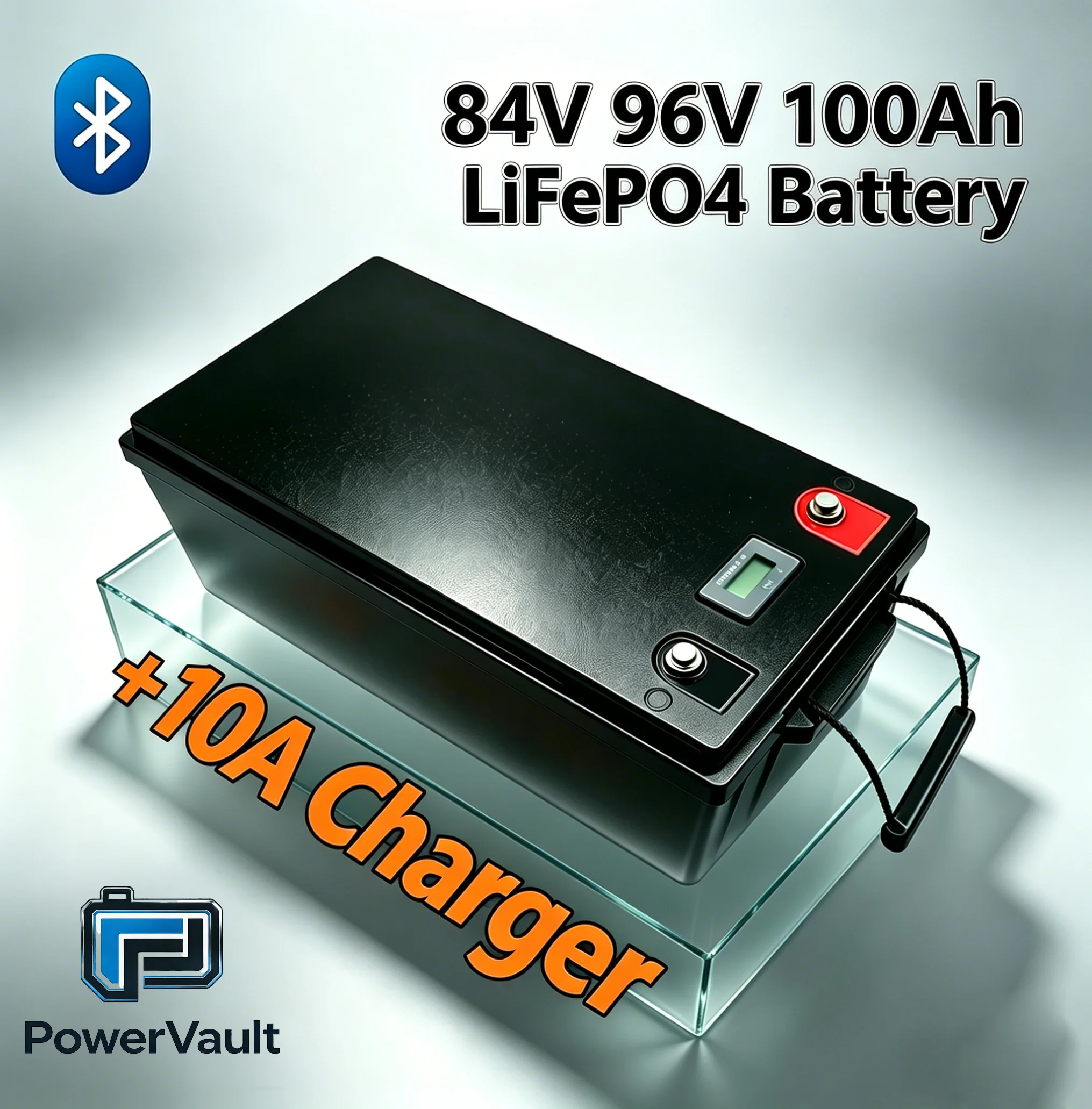 84V 96V 100Ah LiFePO4 Battery Built-in BMS with 10A Charger for Golf Cart Tricycle Solar Energy Storage High Capacity