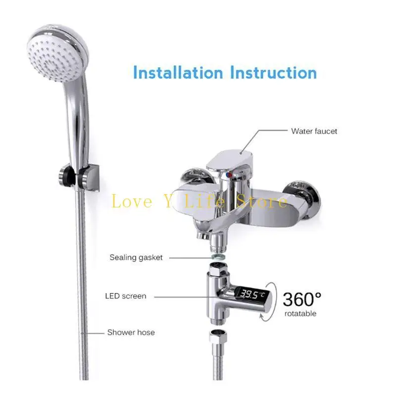

L74C 360 Degree Rotatable LED Display Home Shower Thermometer Anti-leaking Baby Showe