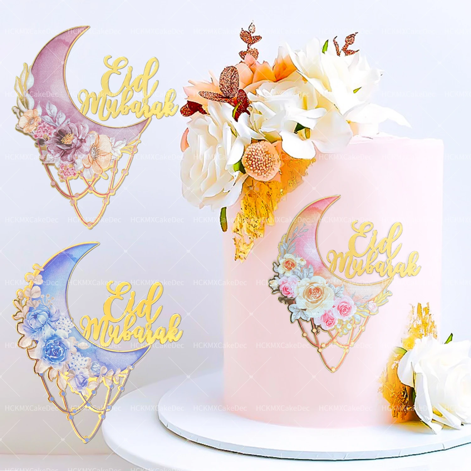 3 Stück Blume Mond Eid Mubarak Kuchen Topper für Ramadan Mubarak Party Dessert Backen Kuchen Dekorationen Lieferungen