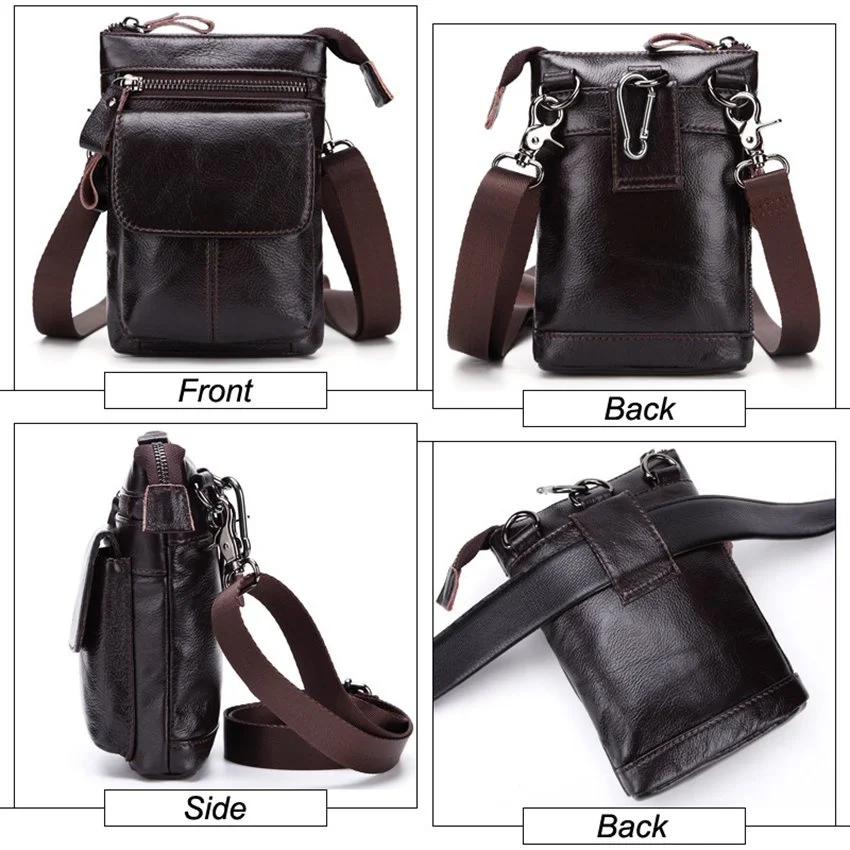 Real Cow Leather Men's Waist Bag Cellphone Bag Shoulder Bag Messenger Bags Multifunctional Business Belt Bag
