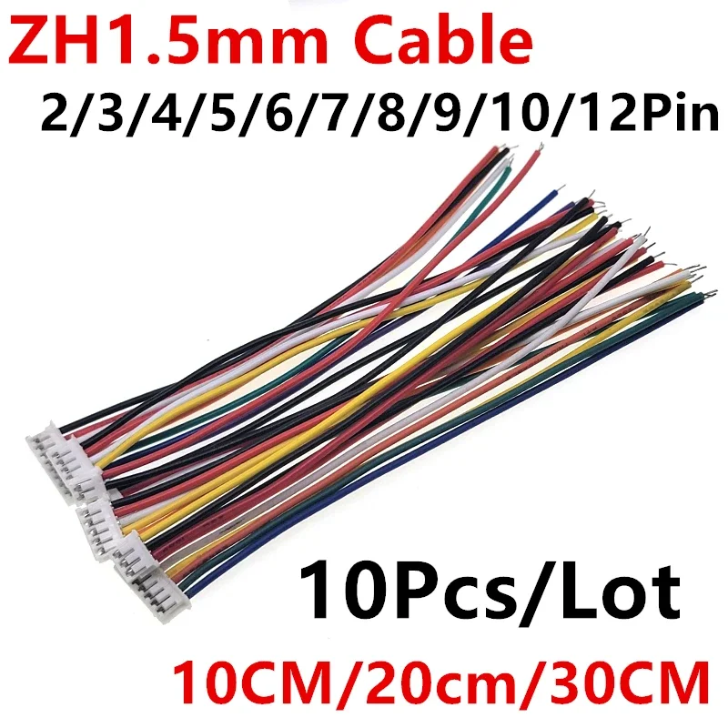 

10PCS JST ZH1.5 ZH 1.5mm Wire Cable Connector 2/3/4/5/6/7/8/9/10/12 Pin 1.5MM Pitch Plug 10CM/15cm/20cm/30CM Wire Length 28AWG