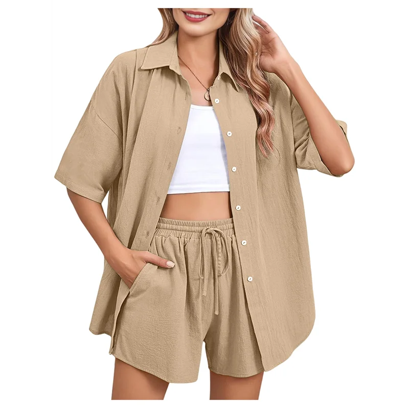 

【D75C】Women 2 Piece Outfit Summer Short Sleeve Top And Shorts Sweatsuit Set