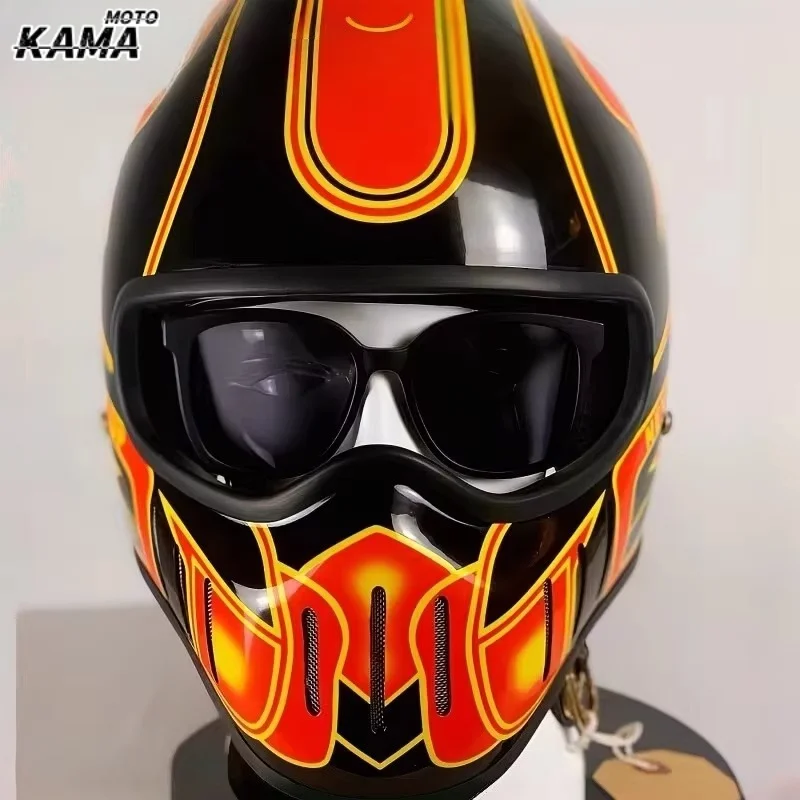 Mekkcens Japanese Style Small Helmet Full Face Motorcycle Helmet Fiberglass Vintage Motorbike Protection Helmets Casco Capacete