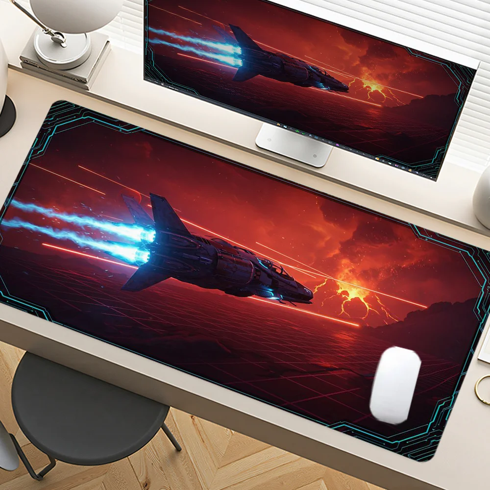 

Future Spaceship Mouse Pad Large Desk Accessories Desk Pad Rubber Base with Stitched Edge Mousepad Non-Slip Deskpad for Office