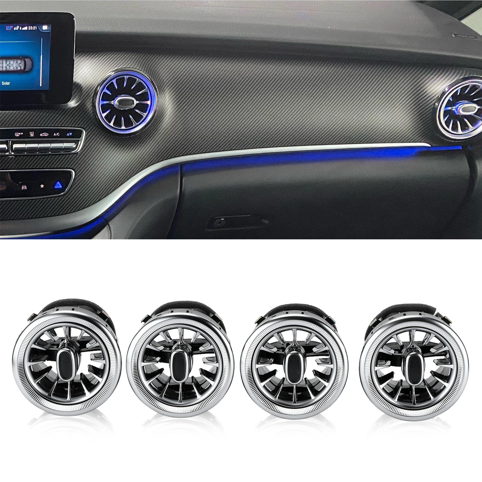 

Car LED Front Dashboard Air Condition Vent Outlet Turbo Interior Replacement for Mercedes‑Benz V‑Class W447 2014‑2020