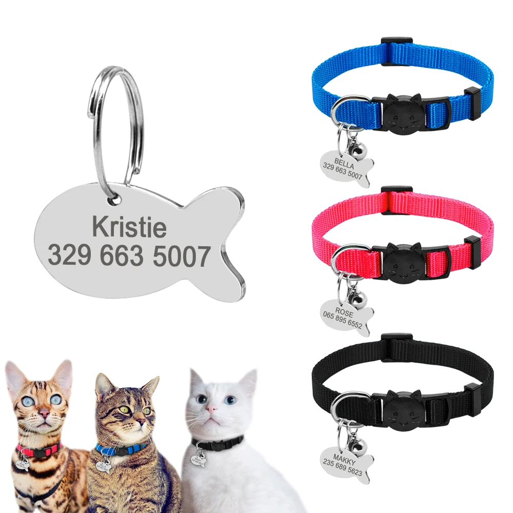 Nylon Adjustable Engraved Cat Collar Cute Personalized ID Tag Kitten Puppy Accessories Collars For Small Dogs Cats Pet Supplies