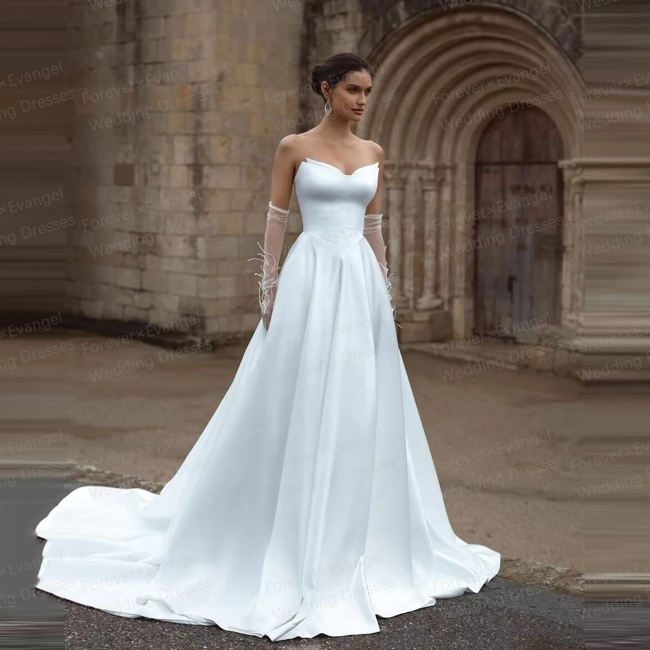 Simple Sweetheart Wedding Dresses For Woman A Line Lace Up Sleeveless Bride Gowns Backless Sweep Train Vestidos Noche Gloveless