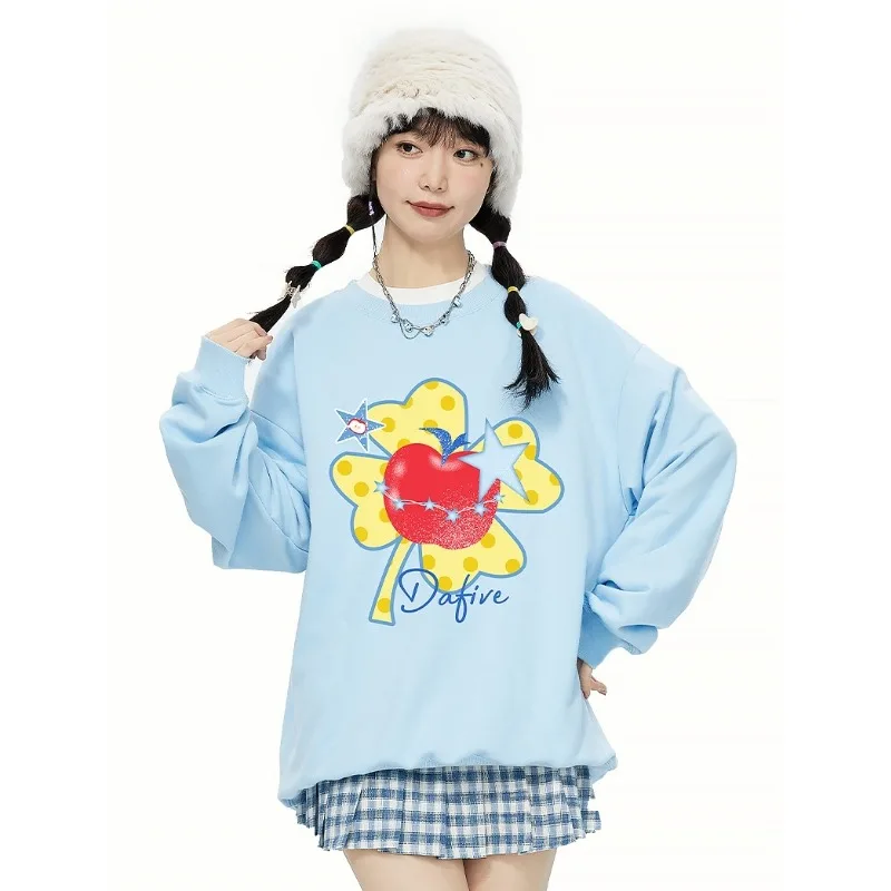 جديد الخريف والشتاء لاكي كلوفر أبل 3D مطبوعة جولة الرقبة مقنعين البلوز أعلى، الدافئة من جانب واحد المخملية زوجين نمط