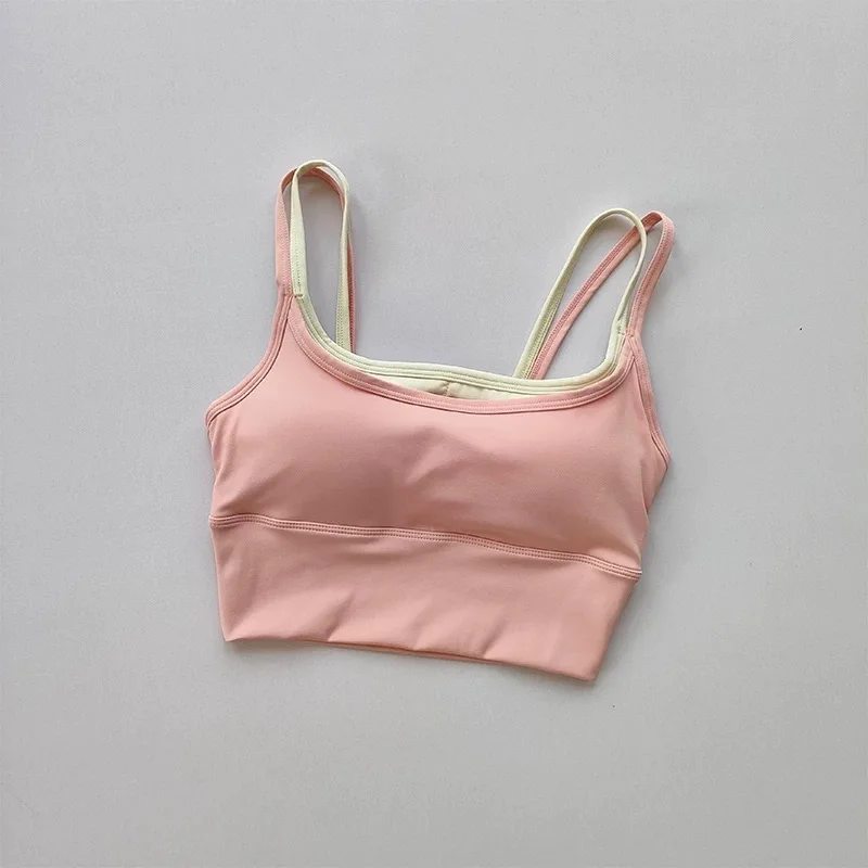 Sommer-Yoga-Sport-BH für Damen, Farbblockierung, stoßdämpfende, geraffte Brustgurte, schnell trocknende Anti-Durchhang-Weste – Detail 17