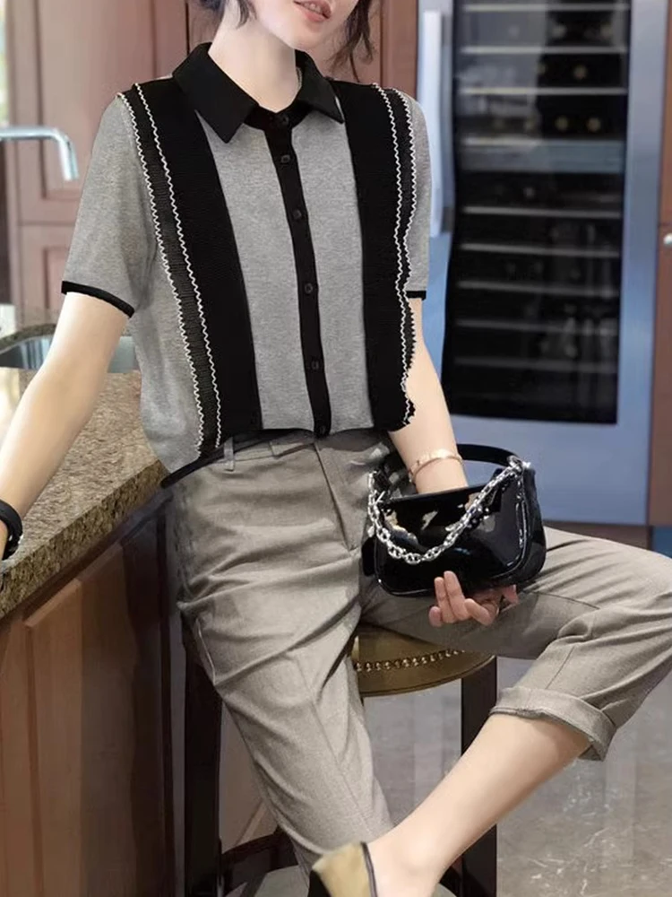 

Футболка премиум-класса с одним пуговицей на пуговице, из чистого хлопка, дышащая, летняя, с умеренной шириной плеч и отложным воротником