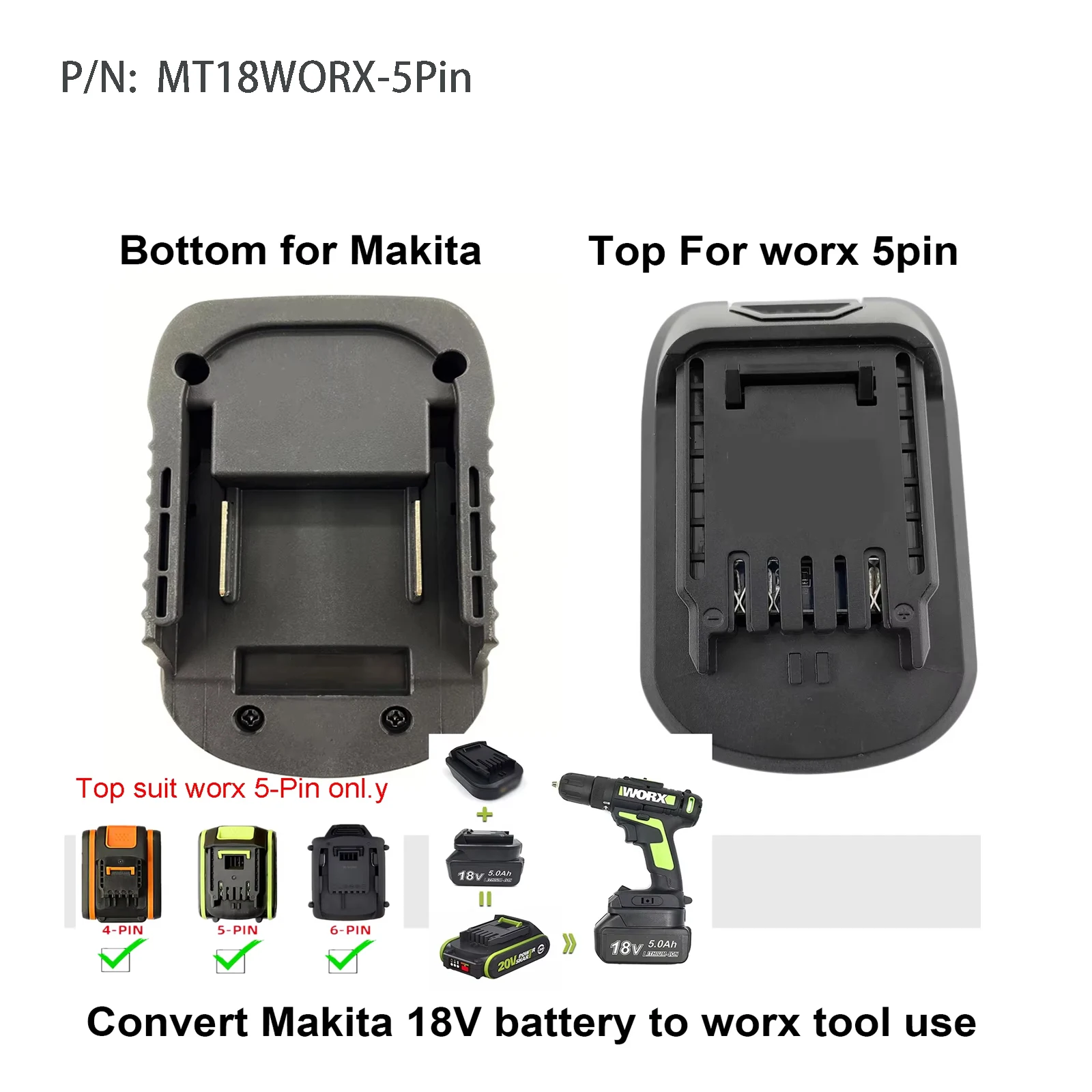 Adapter für Worx 20V max 4pin 5pin 6pin für Makita 18V Werkzeug batterie bl1830 bl1840 bl1850 bl1860b