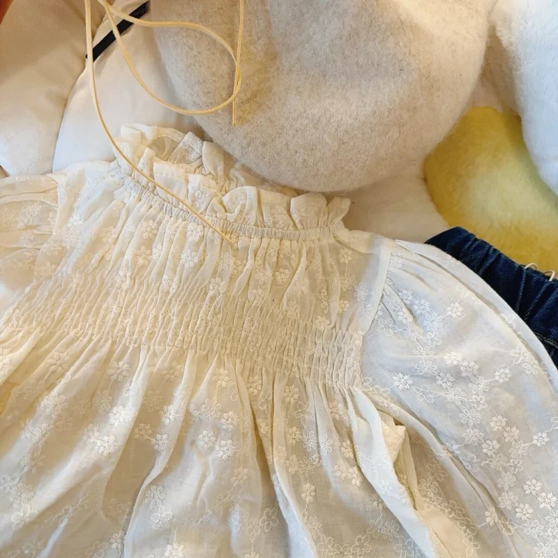 

Girls' Shirt Autumn New Fashionable Loose Embroidered Blouse Children's Long Sleeve Lace Top