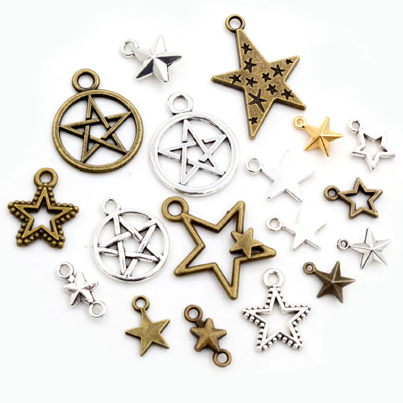 New Fashion Antique Silver Plated Bronze Stars Chrams Metal Alloy Pendant Charms for DIY Neckalce Jewelry Making Findings