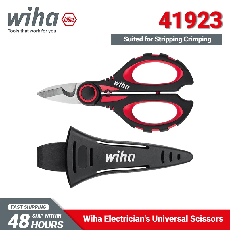 Wiha 41923 Craftsman\'s Scissors 160mm Length Electrician\'s Universal Shears with Crimp Function Stripping Skinning and Cutting