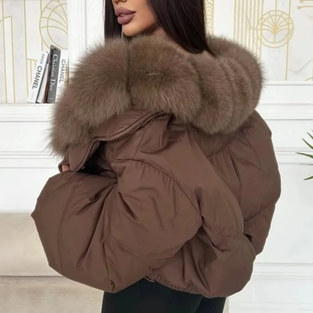 Winter Down Jacket Lightweight Women Big Natural Fox Fur Collar Female Puffer Jacket with Fur Down Padding Real Fur Coat Women