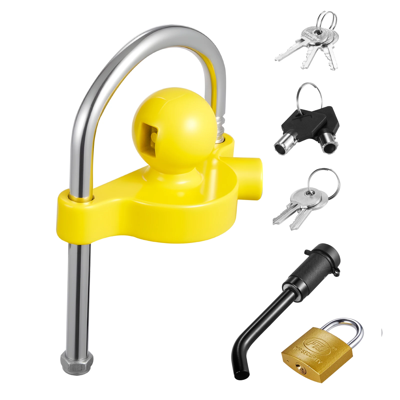 SucceBuy Trailer Hitch Lock Kit Adjustable Height RVs Ball Lock with Keys Fits 1-7/8in 2in 2-5/16in Couplers for Boats Trailers