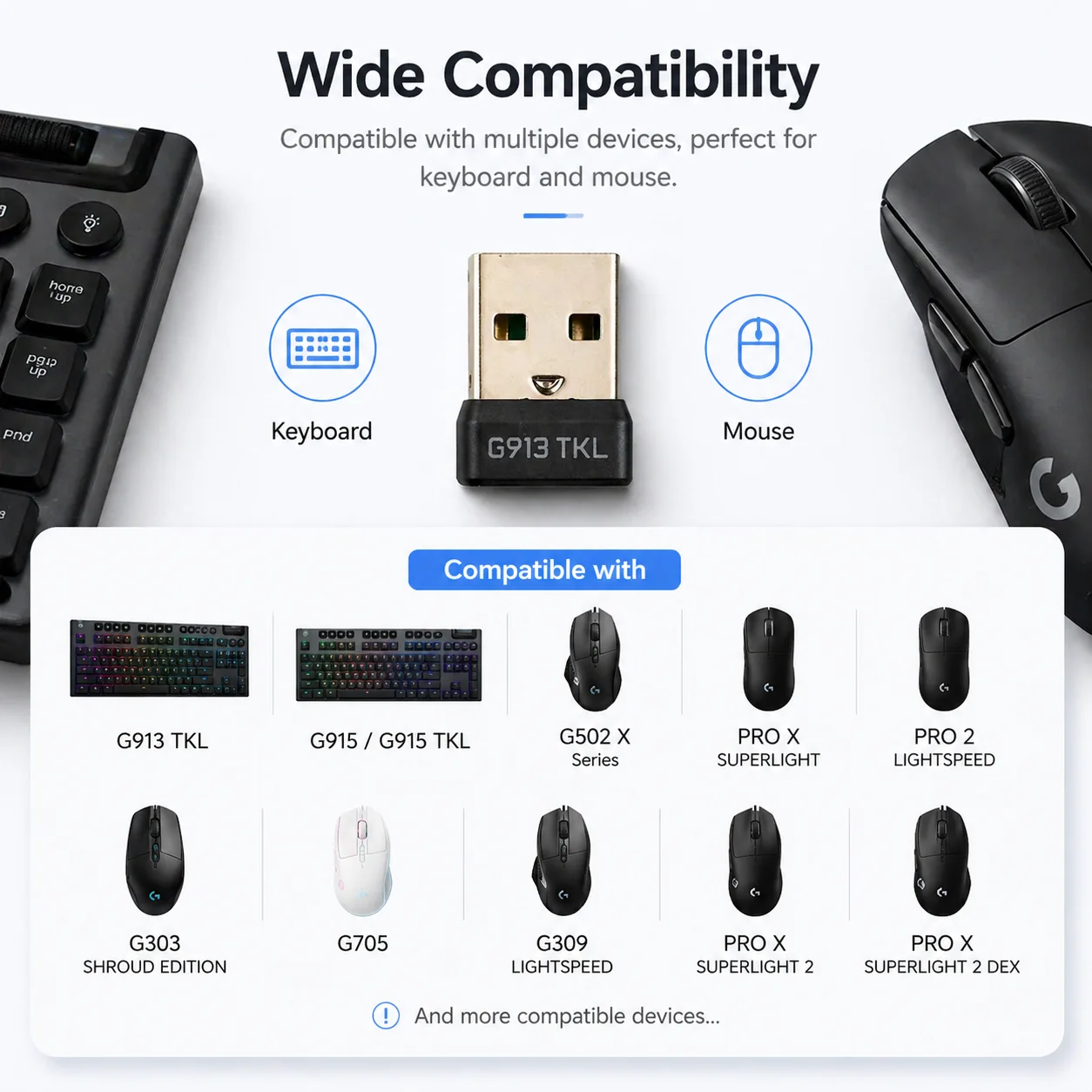 Zamiennik odbiornika USB, bezprzewodowy dongle 2.4GHz do klawiatury i myszy, kompatybilny z Logitech G913/G915 TKL/G502/PRO X SUPERLIGHT — zdjęcie produktu 5