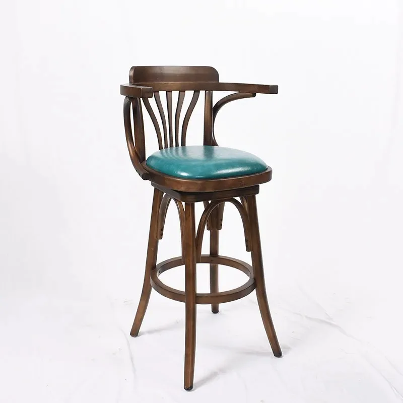 Retro Solid Wood Bar Chair Bar Bar Bar High Stool Rotating Armrest Backrest High Chair Coffee Shop Chair Bar Stools for Kitchen 